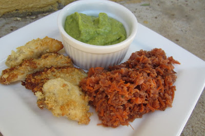 Spicy "Fried" Chicken Strips and Spicy Avocado Dipping Sauce- www.nourishingsimplicity.org